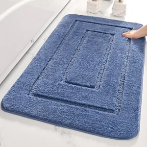 Microfiber Loop Pattern Bathroom Floor Mat Solid Color Absorbent Anti-Slip Toilet Washroom Doorway Foot Mat Plush Rug