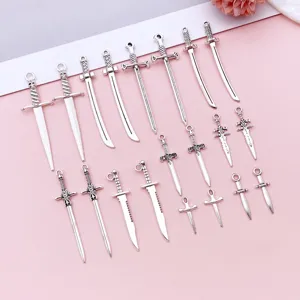 Antique silver alloy sword charms bulk dagger pendants for DIY bracelet necklace jewelry making