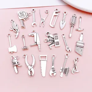 Vintage silver tone metal tool charms alloy DIY jewelry making pendants for bracelet keychain parts