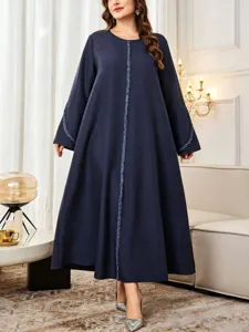 Women Plus Size Long Sleeve Maxi Dress Casual Loose Fit Polyester Woven Printed Dress Elegant Commuting Long Robe