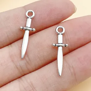 Antique silver alloy sword charms for DIY handmade bracelets, necklaces, and jewelry making accessories.