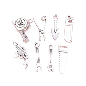 Vintage silver metal tool charms set DIY keychains bracelet jewelry making accessories