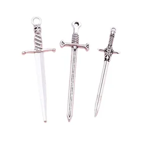 Antique silver alloy sword charms pendant set for DIY jewelry making bracelets necklaces accessories