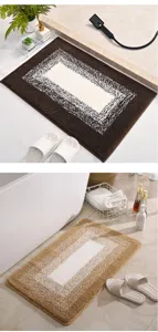 Flocked gradient bath mat, absorbent plush non-slip floor mat for bathroom doorway use.