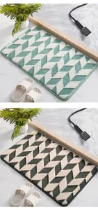 Detail shot of soft plush anti-slip bath mat, geometric tufted floor carpet for home