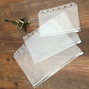 Clear plastic binder zipper pouches, multi-size loose-leaf notebook storage pockets for bills and cards.