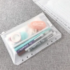 Translucent loose leaf binder pencil pouch waterproof PVC zipper storage bag for stationery