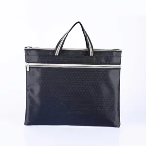 Black Oxford cloth document bag with handles and zipper, professional business briefcase.