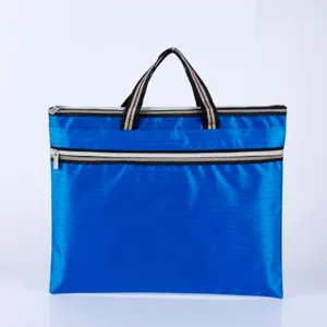 Blue oxford cloth document bag with football texture, portable handle and double zippers.