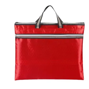 Red waterproof oxford cloth document bag portable business briefcase with handle and zipper.