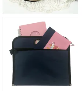 Oxford cloth document bag with zipper, dark blue file organizer for office and school use.