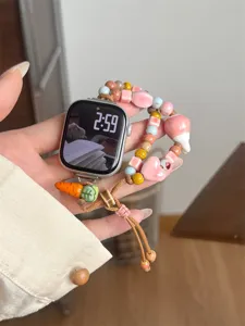Bracelet de montre en perles de céramique fait main avec charm carotte pour montre connectée