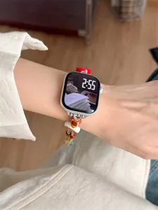 Bracelet de montre tressé en perles de céramique compatible avec accessoire Apple Watch
