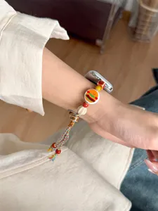 Bracelet de montre tressé en céramique et perles avec breloque burger mignon pour iWatch.