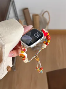 Bracelet de montre perles ceramique tresse detail, charm colore compatible Apple Watch mod.