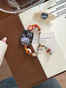 Bracelet de montre en perles tressées en céramique, design coloré pour Apple Watch.