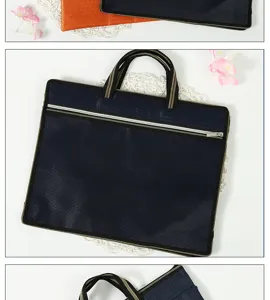 Dark blue Oxford cloth document bag with zipper and handle, practical office file storage.