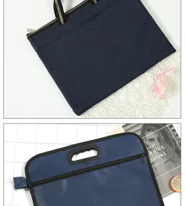 Blue Oxford cloth document bag with zipper and handle, perfect for business office and school.