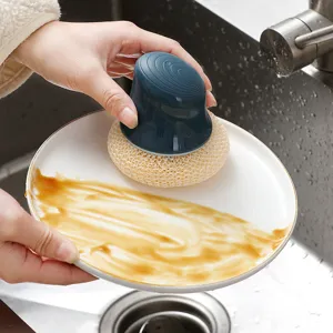 Dish washing sponge brush pot cleaning tool with handle for kitchen tableware sink clean