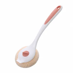 Long handled cleaning brush with sponge head for easy dishwashing and pot cleaning.