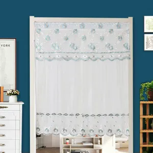 Detailed view of the double-layer lace embroidered door curtain with delicate floral design.