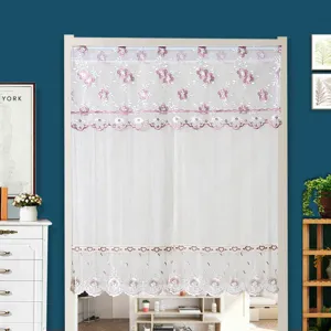 Double Layer Lace Door Curtain Punch Free Embroidered Floral Sheer Partition Curtain For Bedroom Kitchen Home Decor