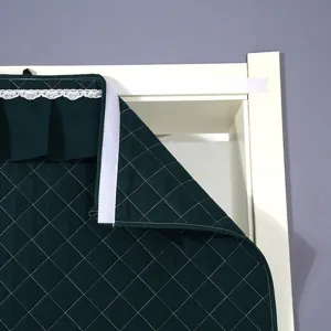 Quilted winter door curtain detail, thickened warm thermal curtain with lace and velcro.
