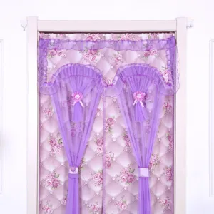 Cortina de puerta de encaje violeta separador floral para dormitorio baño antimosquitos.