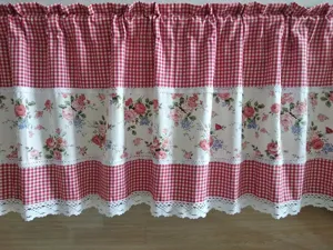 Pastoral style short curtain half window curtain cabinet partition cloth with floral lace.