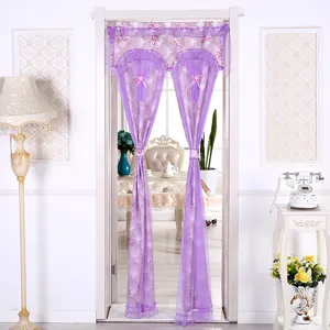 Cortina de puerta de encaje morado doble abierta separador de ambientes decoracion verano antimosquitos