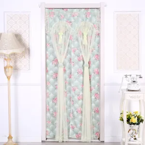 Cortina de puerta de encaje floral verde doble separador de ambientes para decoración.