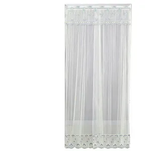 Punch-free lace embroidered door curtain, sheer fabric for bedroom and room partition.