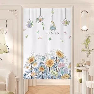 Fresh green plant door curtain bedroom room partition curtain punch-free kitchen curtain