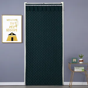 Thickened quilted winter door curtain, dark green windproof thermal partition curtain.