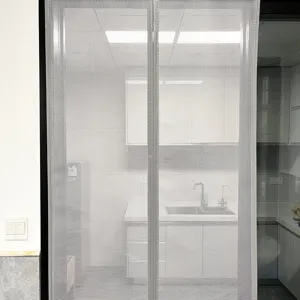 Magnetic screen door mesh curtain for doorway, anti-mosquito breathable white grey mesh.