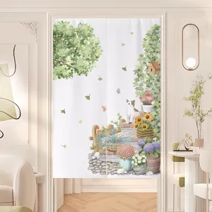 Fresh Green Plant Door Curtain Bedroom Home Partition Curtain Punch-Free Kitchen Shading Curtain