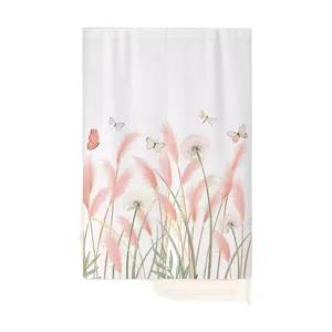 Pink pampas grass and butterfly door curtain, partition curtain for bedroom, kitchen or home decor.