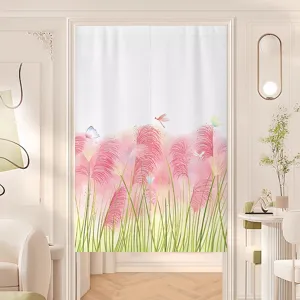 Pink reed pattern fabric door curtain for room partition, fresh style home decor.