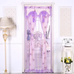 Cortina de puerta de encaje morado doble apertura separador mosquitera decoracion hogar