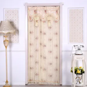 Cortina de puerta doble de encaje floral separador para hogar baño tela de malla.