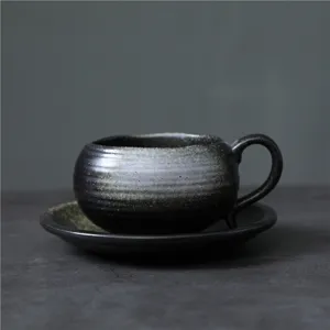 Ensemble tasse et soucoupe a cafe en ceramique retrograde tasse rustique pour le the
