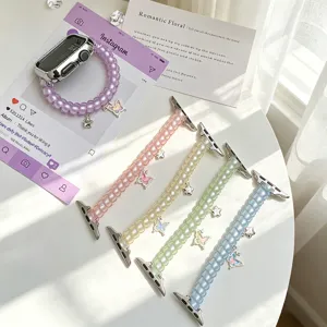 Bracelet De Montre Connectée En Silicone Fil Téléphonique Avec Pendentifs Papillon Et Étoile Compatible Avec Apple Watch