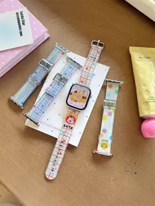 Silicone watch strap replacement for Apple Watch compatible various series cute doodle grid
