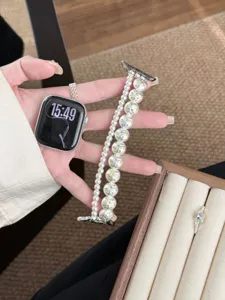 Bracelet de montre en perles à double rangée avec cristaux colorés pour montre connectée