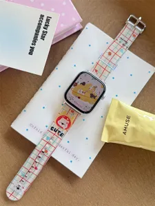 Cute cartoon plaid clear silicone watch strap replacement band compatible with Apple Watch