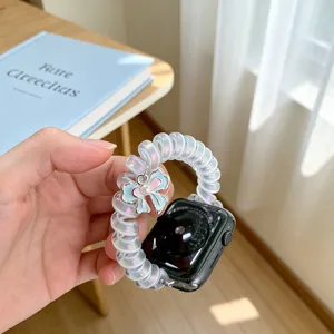 Cinturino per orologio a cavo telefonico con perla e fiocco lucido per Apple Watch