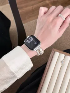 Bracelet de montre en perles élégant compatible avec Apple Watch, design tendance chic