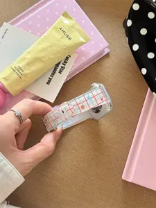 Transparent silicone watch band with cute grid and bear design for Apple Watch.