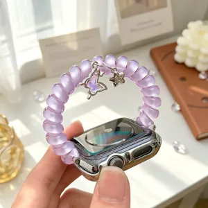 Bracelet apple watch fil téléphone violet avec pendentifs papillon et étoile mignons.