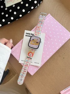 Colorful cartoon silicone watch strap compatible with Apple Watch, cute doodle style design.